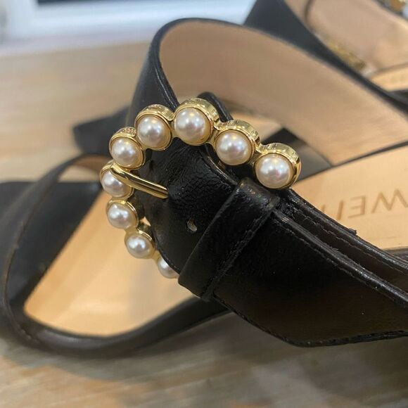 Stuart Weitzman Piper 75 Block Sandal Black Pearl Buckle size 9.5 - Picture 12 of 12